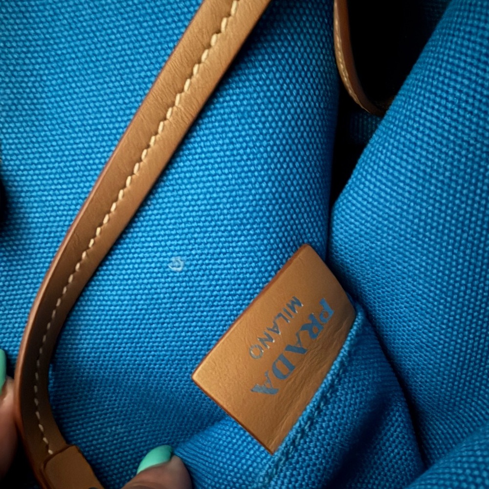 Prada Bright Blue Canvas Tote with White Logo - Picture 4 of 6